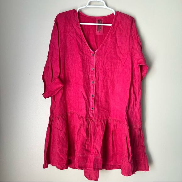 Free People Women’s Red Linen Boho Mini Swing Dress Small - Picture 1 of 9